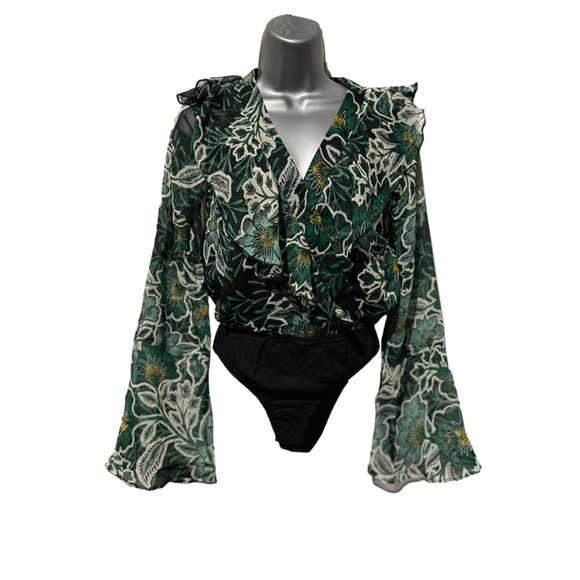 Band of the Free Tops - NWT BAND OF THE FREE BONNIE EMERALD FLORAL LONG SLEEVE BODYSUIT SIZE XS